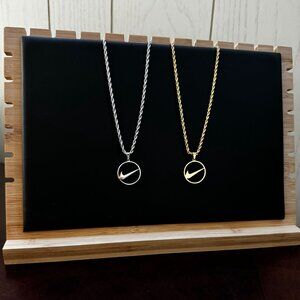Nike Swoosh Necklace - Bundle of 2 - Gold & Silver Plated - 3mm Rope 20" Chain